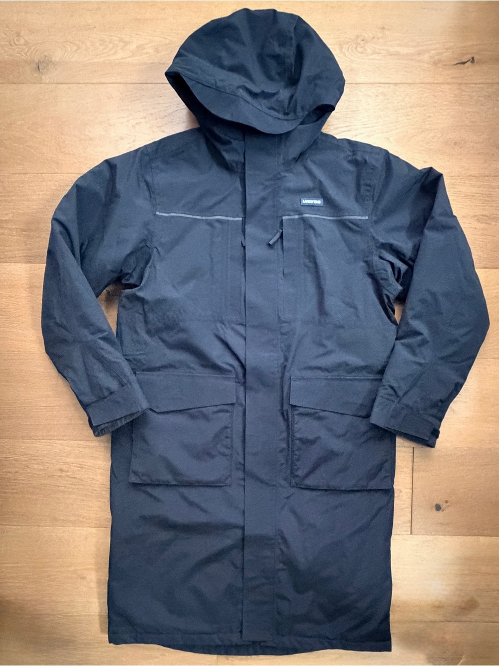 Lands End Mens Waterproof Hooded Squall Parka Jacket Coat Black M Winter Snow